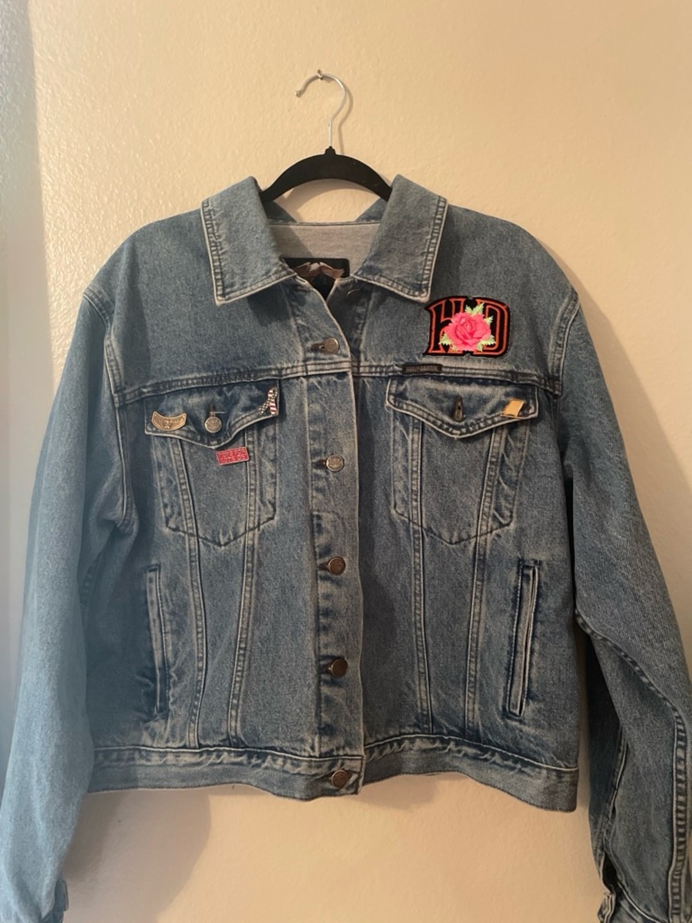 Harley-Davidson Light Blue Denim Jacket with Rose Patch